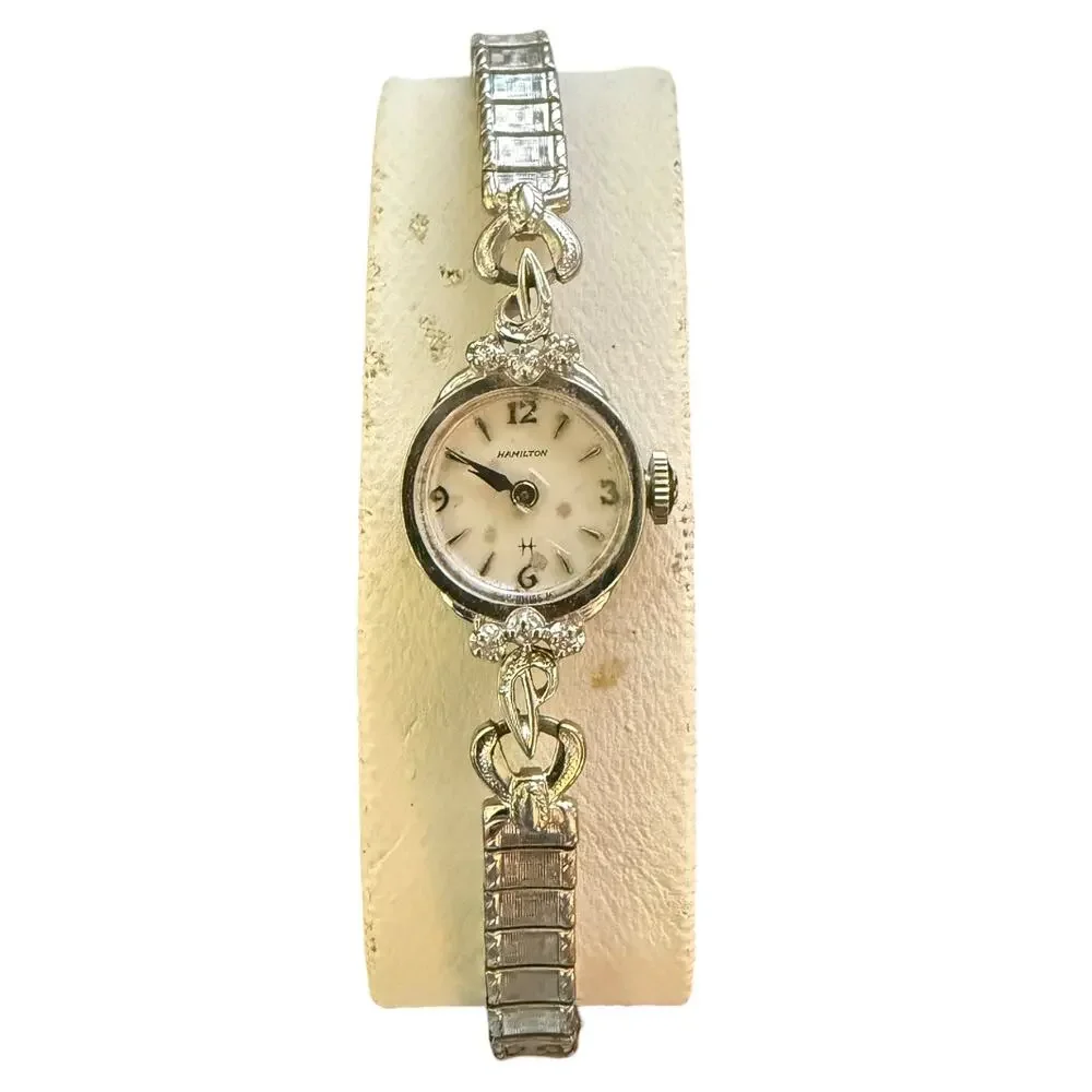 Hamilton Vintage 14K White Gold Diamond Ladies Watch - Working